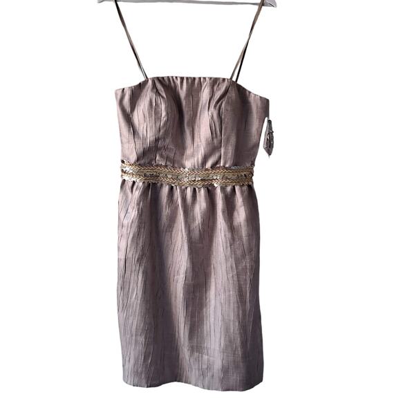 Tahari Gerard Detactable Strap Gold Dress with Braided Sequence Waist - Size 8 - Picture 3 of 16